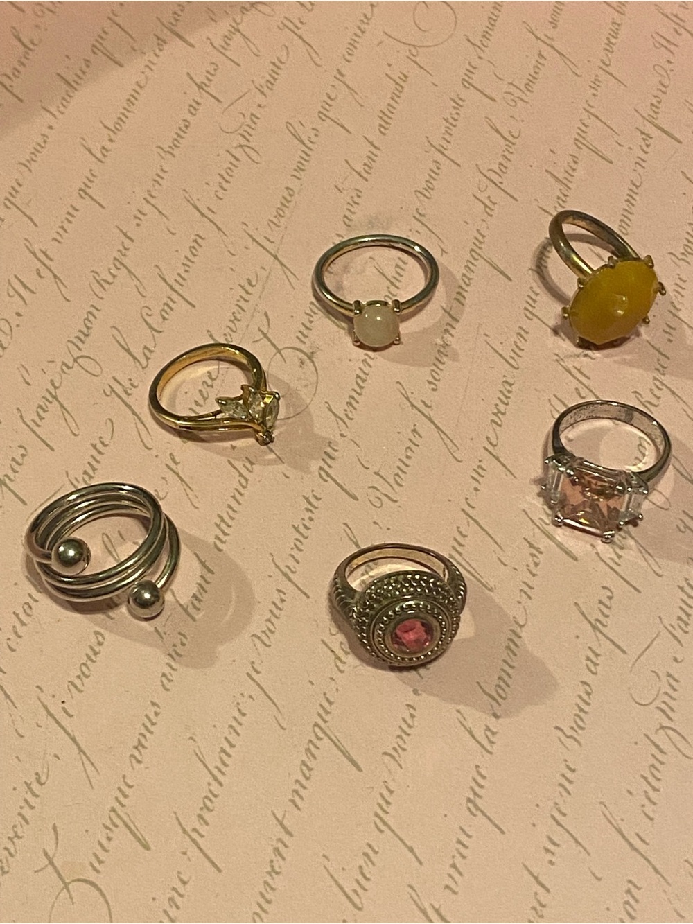Vintage Y2K Boho Costume Ring Lot 6 Pc Gold Silver Stacking Statement Set